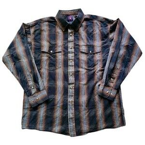 Panhandle Slim Mens L Shirt Pearl Snap Western Striped Black Orange
